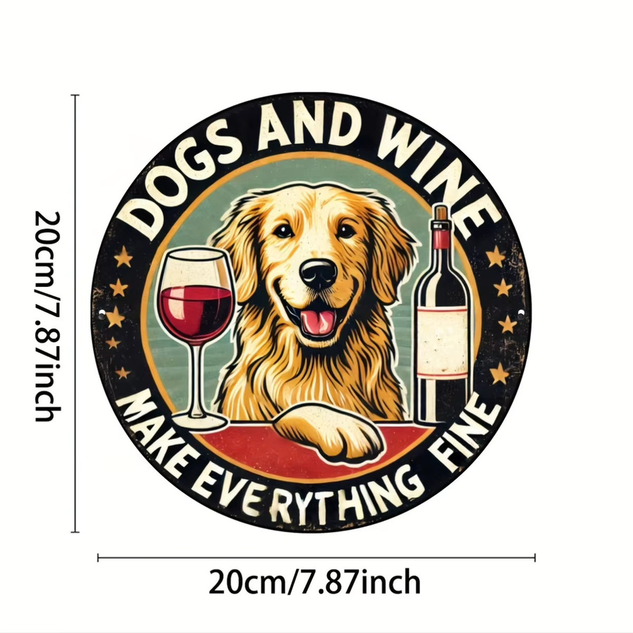 Rundes Aluminiumschild Potdemiel Hunde und Wein machen alles gut Vintage Wandkunst Multicolor Durchmesser: 20 cm - Bild 2