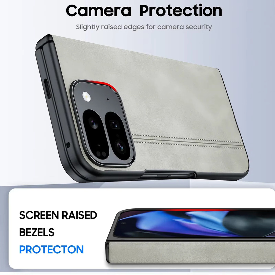 BANGZAO Handyhülle für Google Pixel 9 Pro Fold aus mattem PU-Leder mit Scharnierschutz und Schutzfolie, Grau Weiß - Bild 3