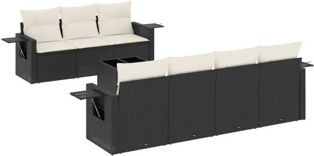 vidaXL 8-tlg. Garten-Sofagarnitur in L-Form mit Kissen und Couchtisch, Schwarz, Poly-Rattan mit Metallgestell - Bild 1