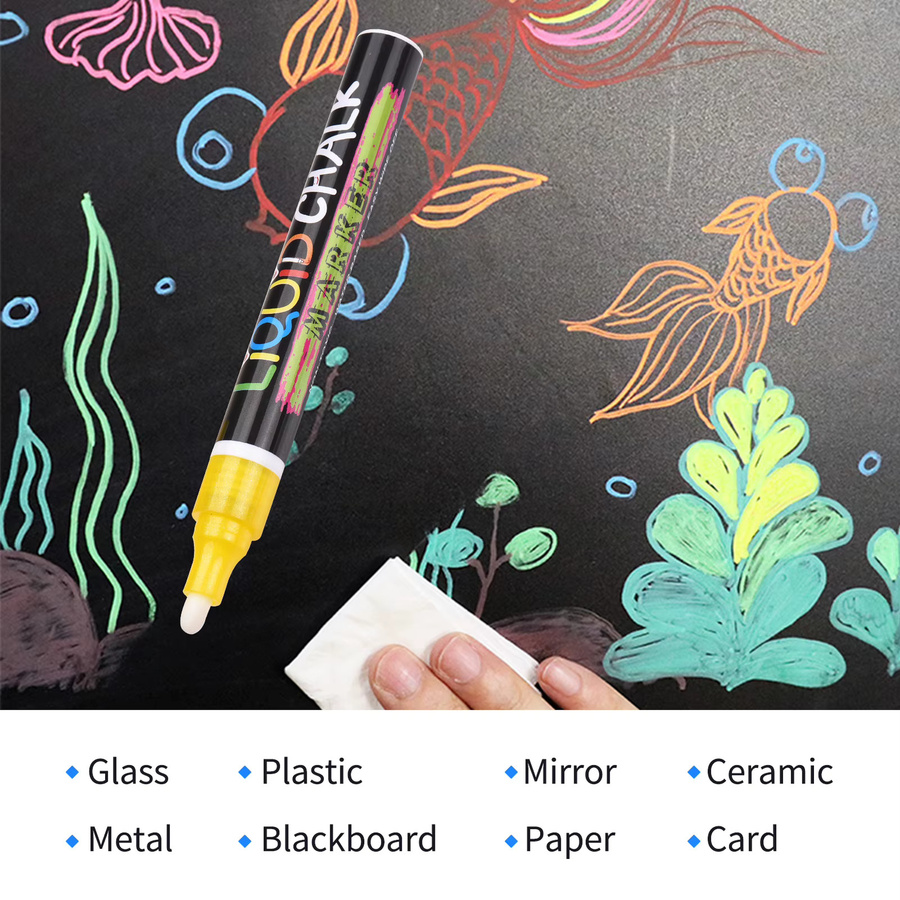 Aibecy Flüssigkreide-Marker mit 12 Farben und 3 mm umkehrbarer Spitze, wasserbasierte Markierungsstifte für Kreidetafeln, ungiftig und schnell trocknend, Multicolor - Bild 2