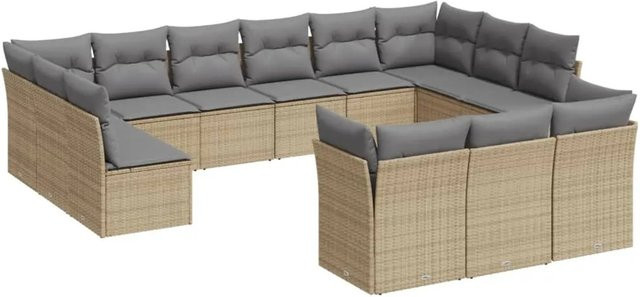 vidaXL 13-tlg. Garten-Sofagarnitur in U-Form aus Poly-Rattan in Beige mit Kissen und pulverbeschichtetem Stahlgestell - Bild 1