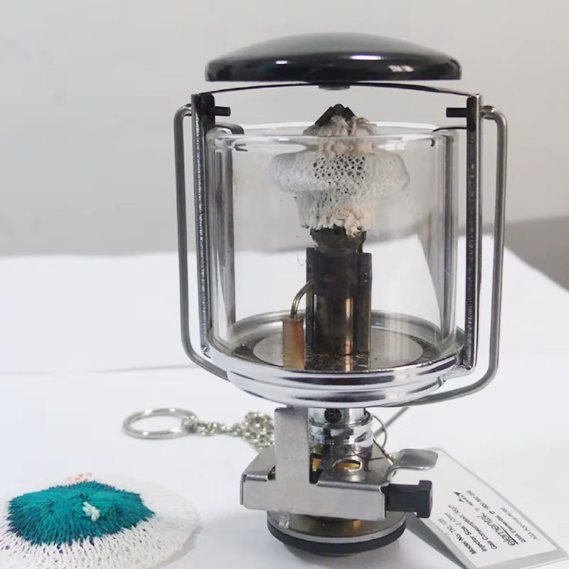 Camping Mini-Gaslaterne als Zeltbeleuchtung und Heizlampe aus Metall in Silber mit transparentem Glas - Bild 3