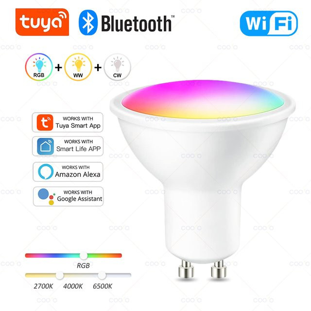 Tuya Smart LED-Glühbirne GU10 mit WiFi und Bluetooth, dimmbare Strahlerlampe in Weiß, kompatibel mit Alexa und Google Assistant - Bild 1
