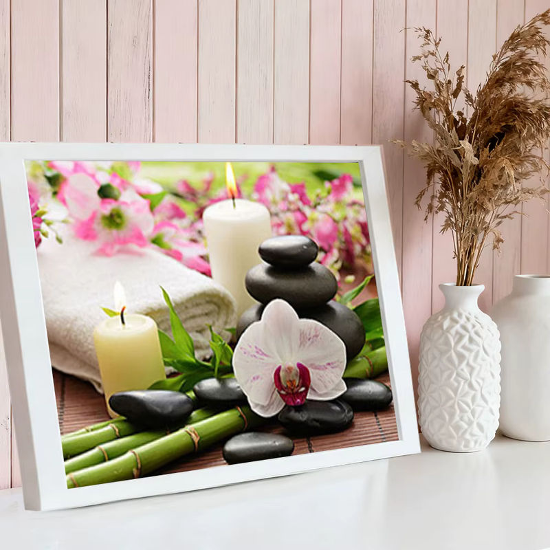 HUACAN Diamantmalerei DIY Set mit Orchideen und floralem Mosaik Design, mehrfarbig, rund - Bild 3