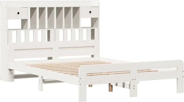 vidaXL Massivholzbett aus Kiefer mit Regal und Schubladen in Weiß, B/T/H: 140 x 190 x 110 cm - Bild 1