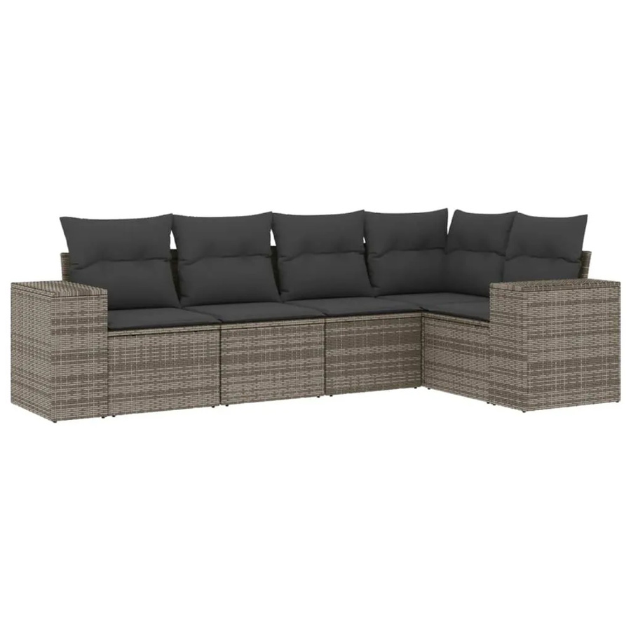 vidaXL 5-tlg Garten-Sofagarnitur in L-Form aus grauem Poly-Rattan mit Sitzkissen und Stauraum - Bild 2