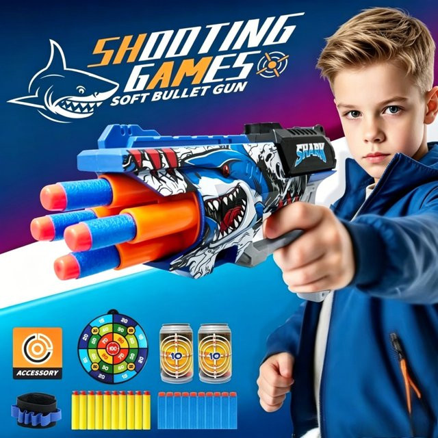MYGVN Hai-Graffiti-Spielzeug-Blaster-Set, mit Zielscheibe, Set - Bild 1