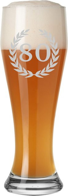 LUXENTU Weizenbierglas mit Gravur 80. Jubiläum, transparent, 0,5 l - Bild 1