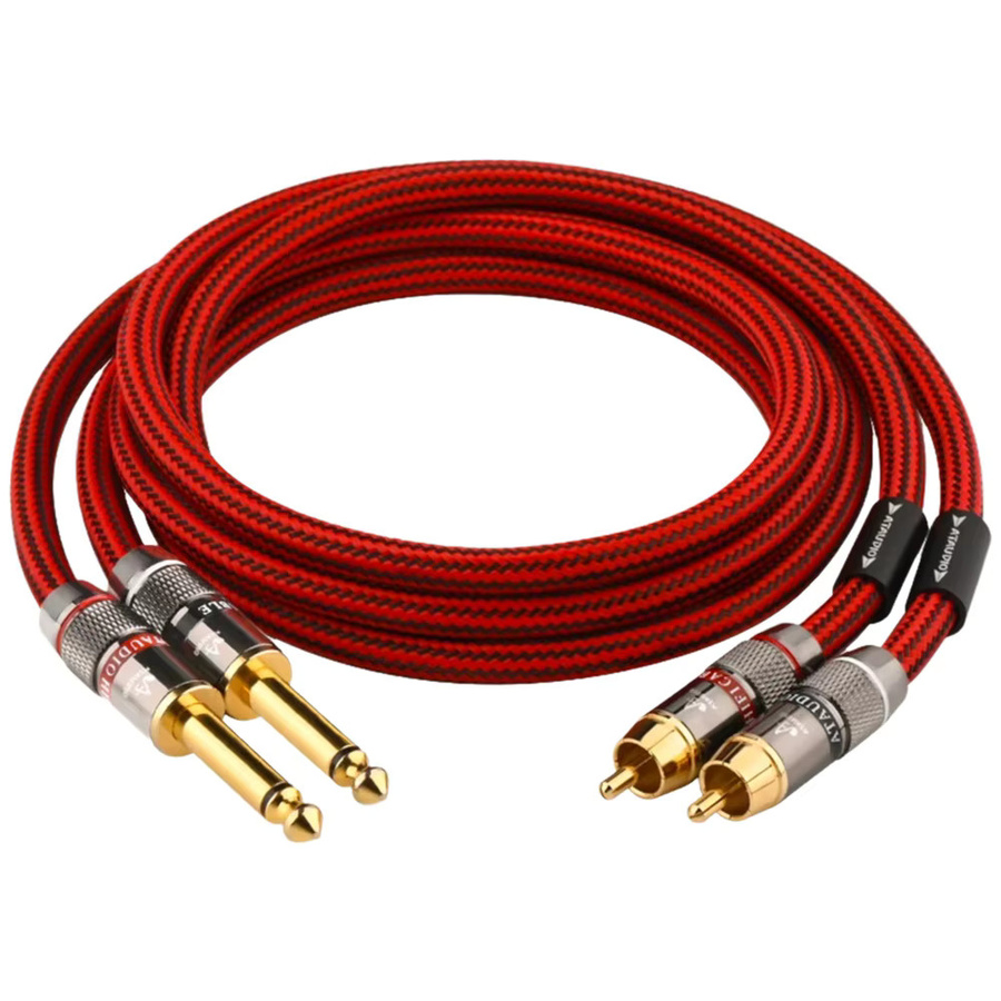 ATAUDIO HiFi Verbindungskabel 6,5mm Klinke TS auf 2RCA in Rot - Bild 3