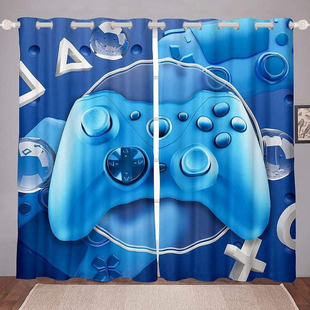 Gaming Vorhang-Set für Kinder und Gamer mit Game Controller Motiv, Waldgrün, 2 Stück, B: 60 cm x H: 60 cm - Bild 1