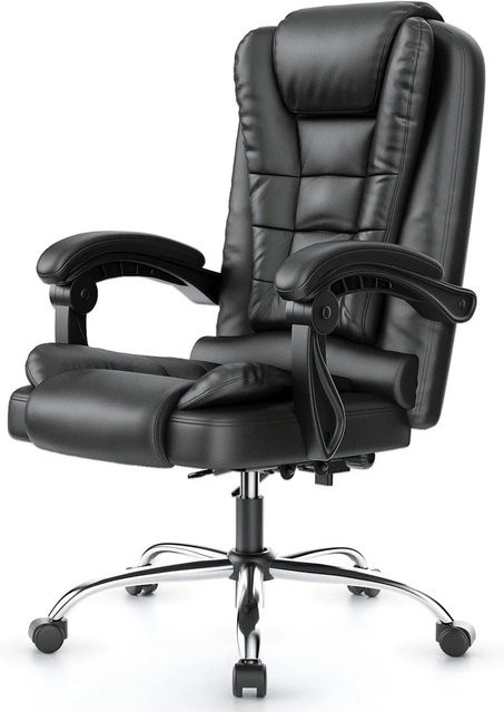 Rattantree Ergonomischer Bürostuhl aus PU Leder in Schwarz mit Liegefunktion, Kopfstütze und Armlehnen - Bild 1