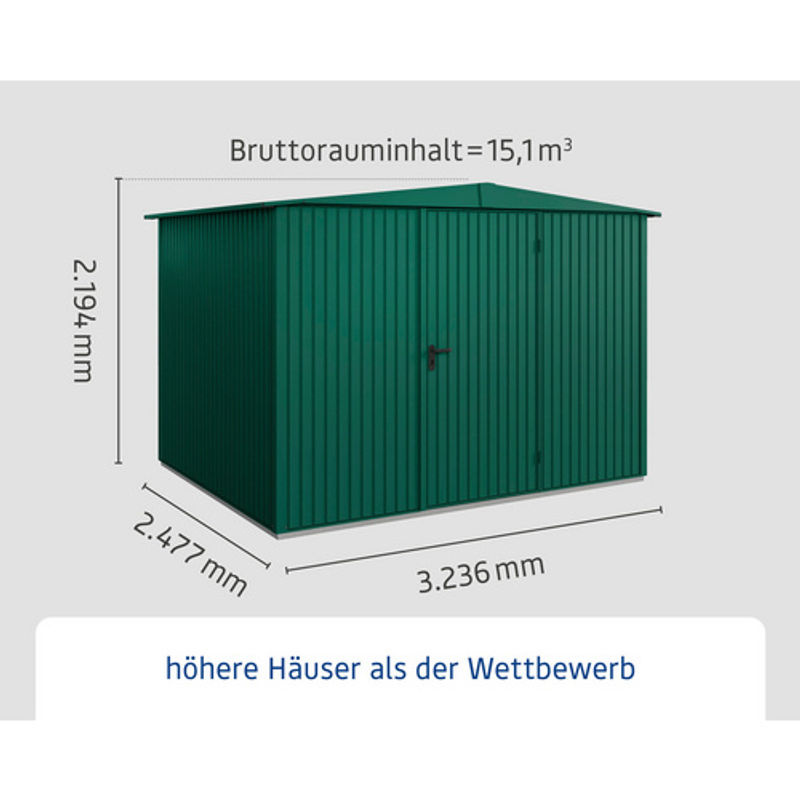 Ecostar Gerätehaus Trend-S aus Metall in Grün, B/H/T: 302,8 x 219,4 x 238 cm - Bild 3