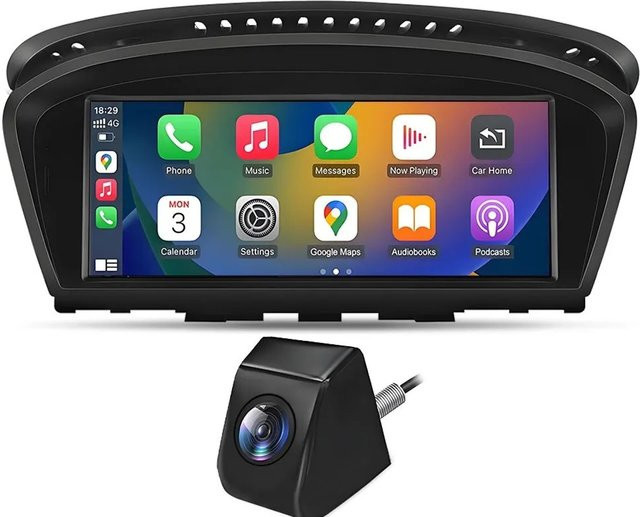 Junsun Multimediabildschirm mit HD Rückfahrkamera für BMW 3er E90 E91 E92 und 5er E60 E61 E63 E64 (2004-2008) mit CCC iDrive, CarPlay und Android Auto in Schwarz - Bild 1