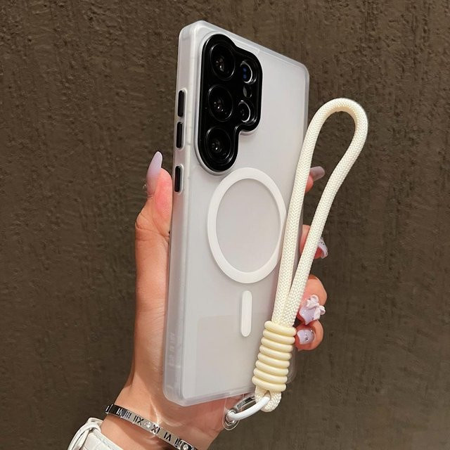 Magnetische Handgelenkband Schnur Hülle für Samsung Galaxy S26 S25 Ultra S24 FE S23 Plus mit MagSafe Unterstützung, Matt Transluzent, Schwarz/Blau/Grau/Lila/Transparent - Bild 1