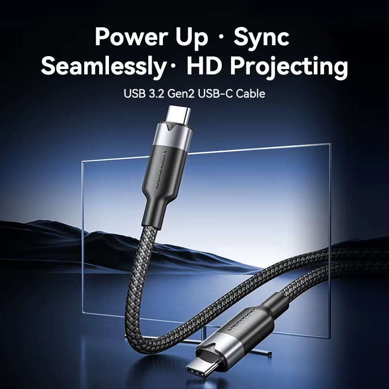 Vention USB-C-Kabel USB3 Gen2 mit 10Gbps Datenübertragung, 4K60Hz Videoübertragung und 100W PD Schnellladefunktion, Schwarz - Bild 2