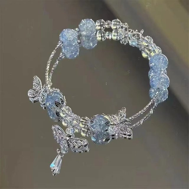 rinhoo Armband, Kristall, Perle, Schmetterling-Traumfänger-Quasten-Charm, Damen, Silber - Bild 1
