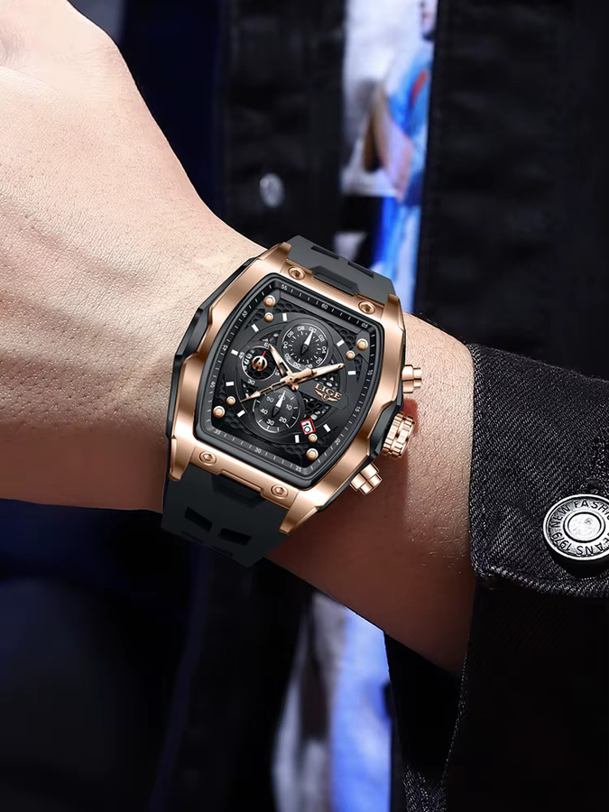 LIGE Armbanduhr Quarz, Eckig, Silikon, Schwarz, Herren - Bild 6