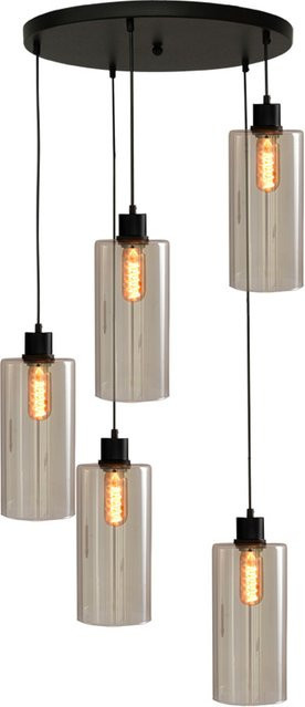Masterlight Ortona Pendelleuchte 5-flammig rund in Schwarz matt mit transparenten Gläsern - Bild 1
