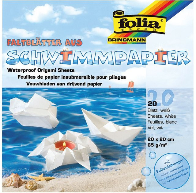 Wasserfestes Origamipapier von Folia in Weiß, B/H: 65,0 x 65,0 cm - Bild 1