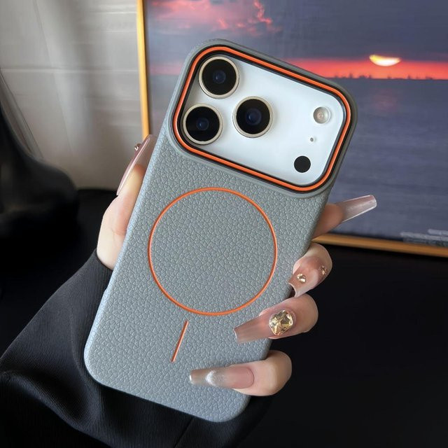 Tuiying002 Magnetische Handyhülle mit Litschi-Muster für iPhone, MagSafe-kompatibel, Farbe: Grau - Bild 1