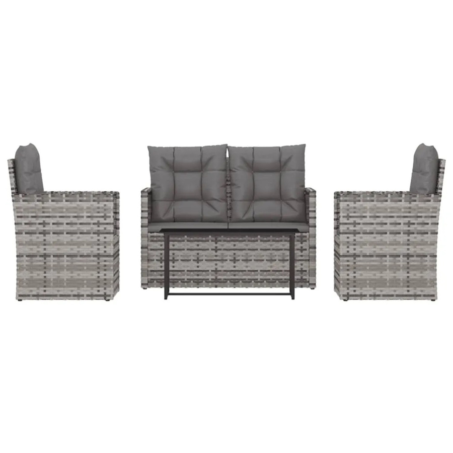vidaXL 4-tlg Garten-Lounge-Set aus Poly Rattan in Grau mit Kissen und Metallgestell - Bild 2