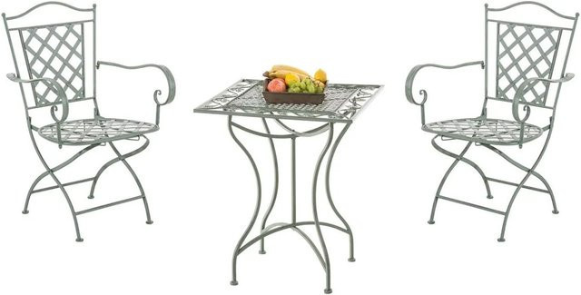 DELUKE Bistroset VOMIR Gartenmöbelset für 2 Personen aus Metall im Vintage-Design, Farbe: Antik-Grün, B/T/H: 56 x 51 x 93 cm - Bild 1