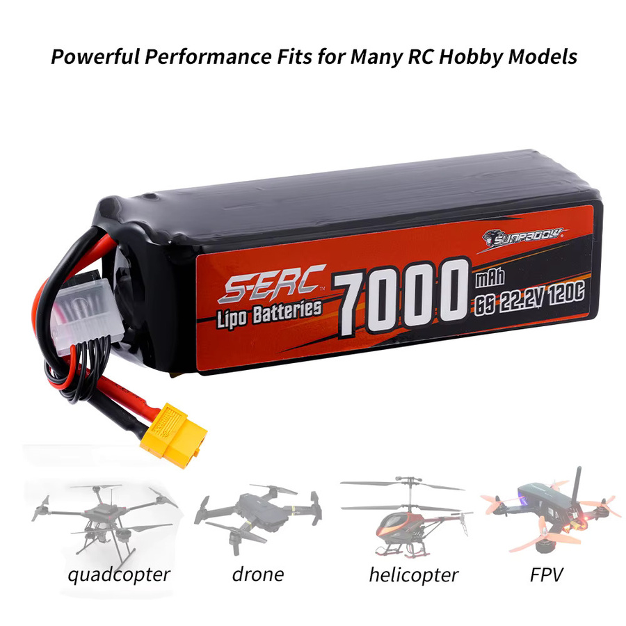 SUNPADOW 6S LiPo Akku 22,2V mit 5100mAh, 60C bis 120C, XT60 oder XT90 Stecker für RC Flugzeuge, Quadcopter, Helikopter und FPV Drohnen, Schwarz - Bild 3