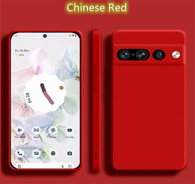 Stoßfeste Flüssigsilikon TPU Hülle für Google Pixel 8 7 Pro 7A 6 Pro 6A in Rot mit Kameralinsenschutz und kabellosem Laden - Bild 1