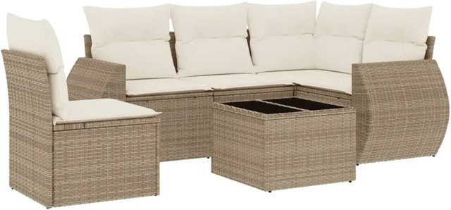 vidaXL 6-teilige Garten-Sofagarnitur aus Poly-Rattan mit Kissen in Beige-Creme - Bild 1