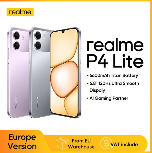 Smartphone realme P4 Lite NFC in Grau mit 6,8 Zoll LCD-Bildschirm, 4 GB RAM und 64 GB Speicher sowie 8 MP Kamera und IP64 Schutz - Bild 1