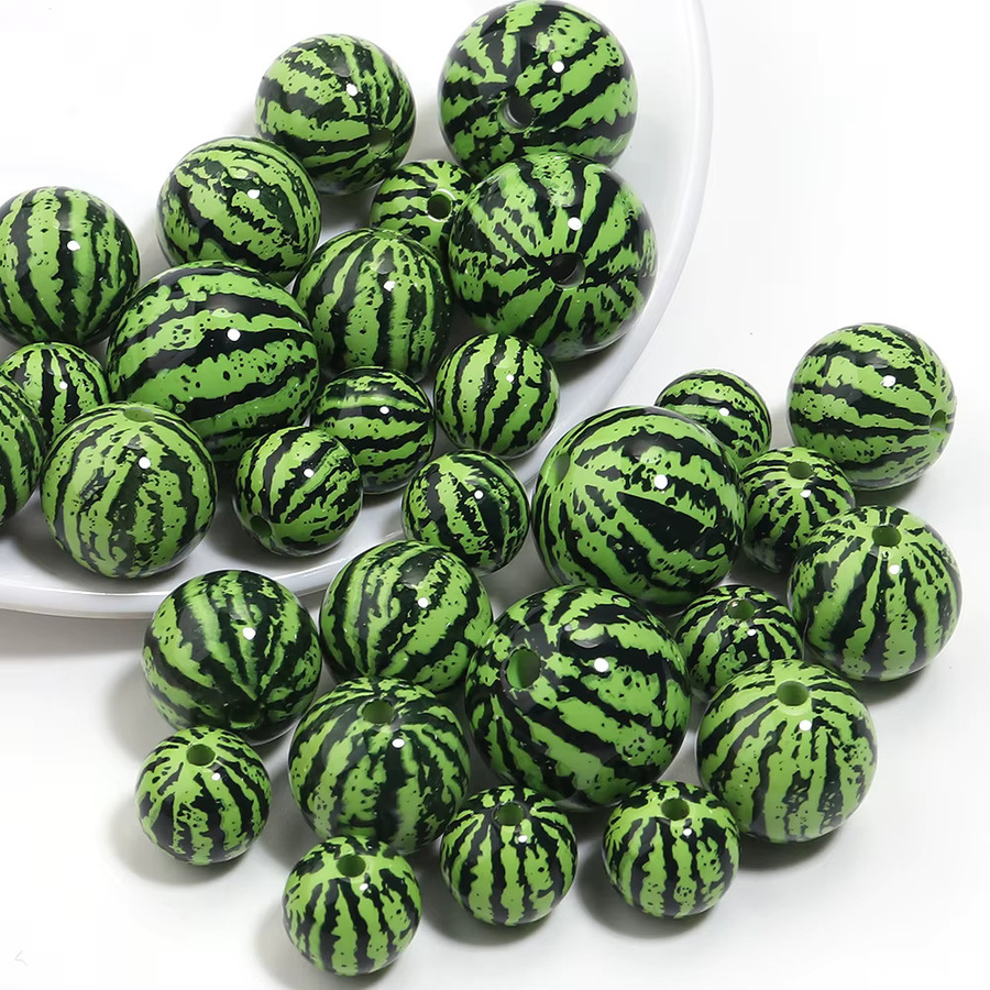 louleur Acryl-Wassermelonenperlen, grün, rund, 12/16/20 mm, Unisex - Bild 4