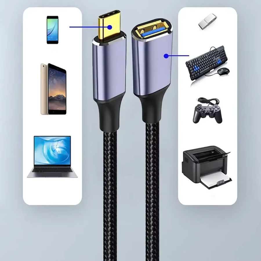 BSN USB-C auf USB 3.0 A OTG Adapter Kabel in Schwarz und Silber für Laptop, Tastatur und Maus - Bild 4