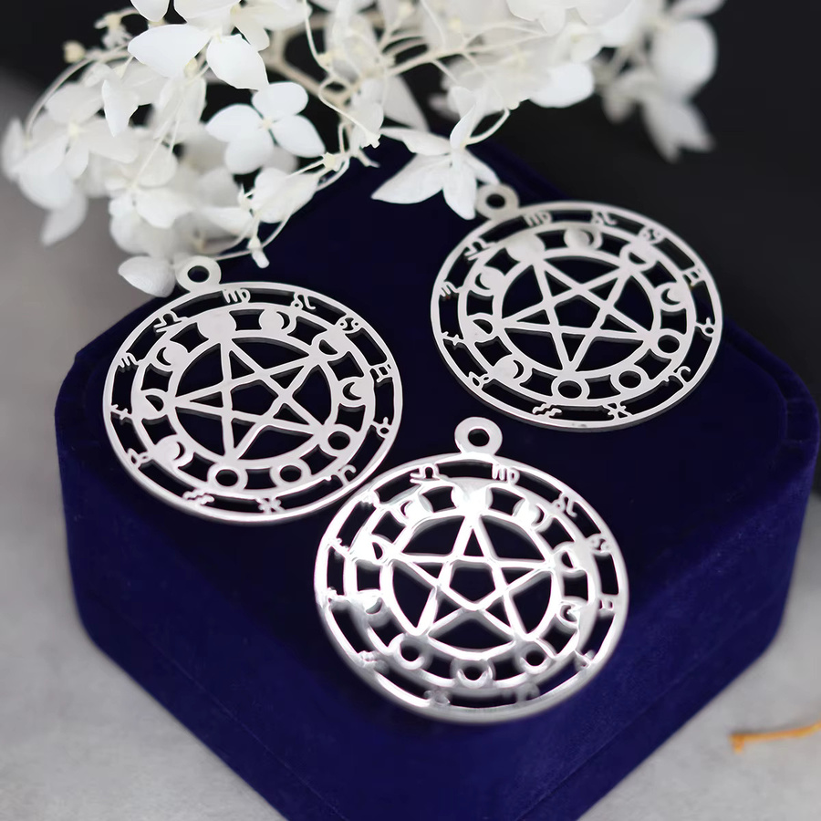 Anhänger Charms, Edelstahl, Mondphase Pentagramm, Silber, Unisex - Bild 3