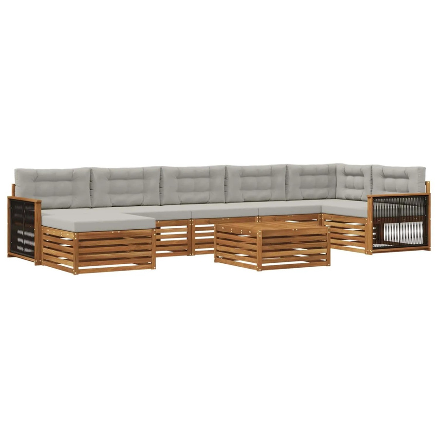 vidaXL Outdoor-Sofagarnitur L-Form aus Akazienholz mit 8 Kissen in Natur und Hellgrau - Bild 2