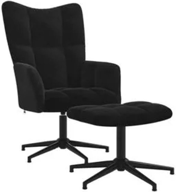 vidaXL Relaxsessel mit Hocker Modell 7 in Schwarz aus Samt mit 360 Grad Drehsitz und Metallrahmen - Bild 1