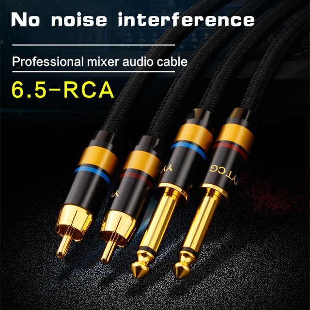 YYTCG Hifi Dual TS Mono auf 2 Cinch Audiokabel Schwarz, 6,5 mm und 6,35 mm Stecker, abgeschirmtes OFC-Kabel für Verstärker, Mixer und Lautsprecher - Bild 1
