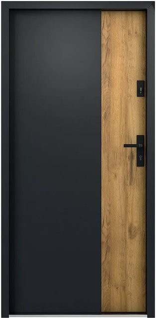 Mabena Haustür modern in Anthrazitgrau und Naturfarben Hell aus Stahl mit Breite: 95 cm, Höhe: 207 cm - Bild 1