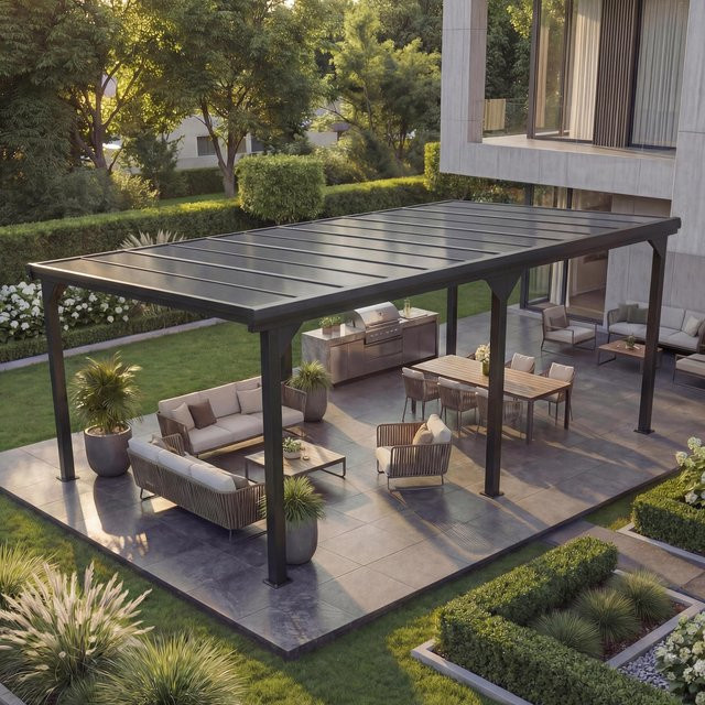 Alu-Pergola MCW-O23 Terrassenüberdachung mit Polycarbonat-Dach und Regenrinne, Farbe: Anthrazit, B/T/H: 600 x 300 x 250 cm - Bild 1