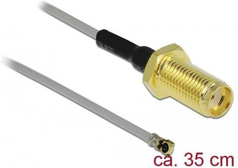 Delock WLAN-Antennen Anschlusskabel mit SMA-Buchse und IPEX-Stecker, Schwarz, Gold, Grau, Länge: 0,35 m - Bild 1