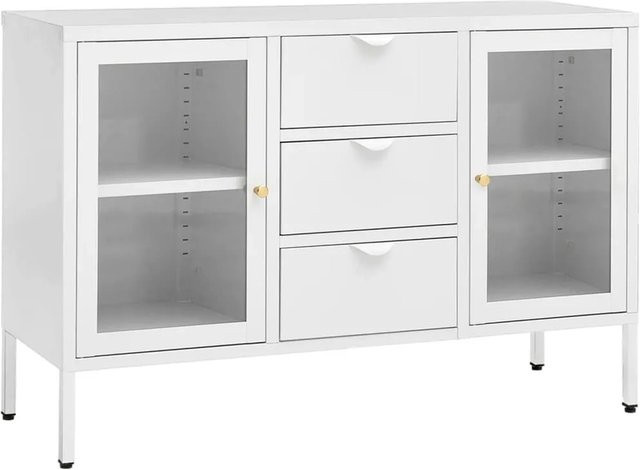 vidaXL Sideboard Weiß aus Stahl und Glas B/T/H: 105 x 35 x 70 cm - Bild 1