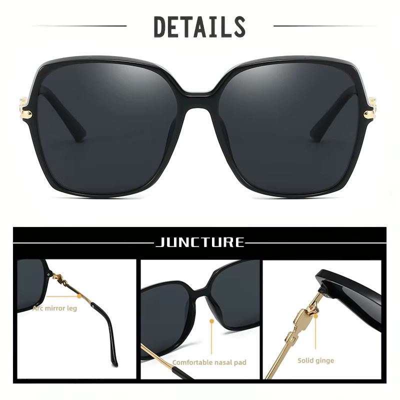 HJYHOPE Sonnenbrille, Quadratisch, Metall, Vollrand, Schwarz, Unisex, polarisiert - Bild 3