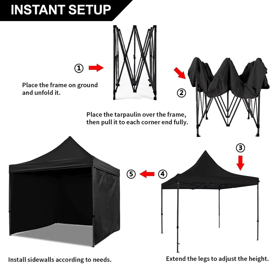Sonuto Pop-Up Überdachungszelt wasserdicht mit belüftetem Dach für Camping und Terrasse B/T/H: 300 x 300 x 300 cm in Schwarz oder Weiß - Bild 2