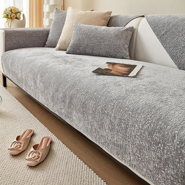 Luxuriöses Sofakissen aus Chenille in Grau, rutschfest und waschbar, B/T/H: 70 x 70 x 70 cm - Bild 1