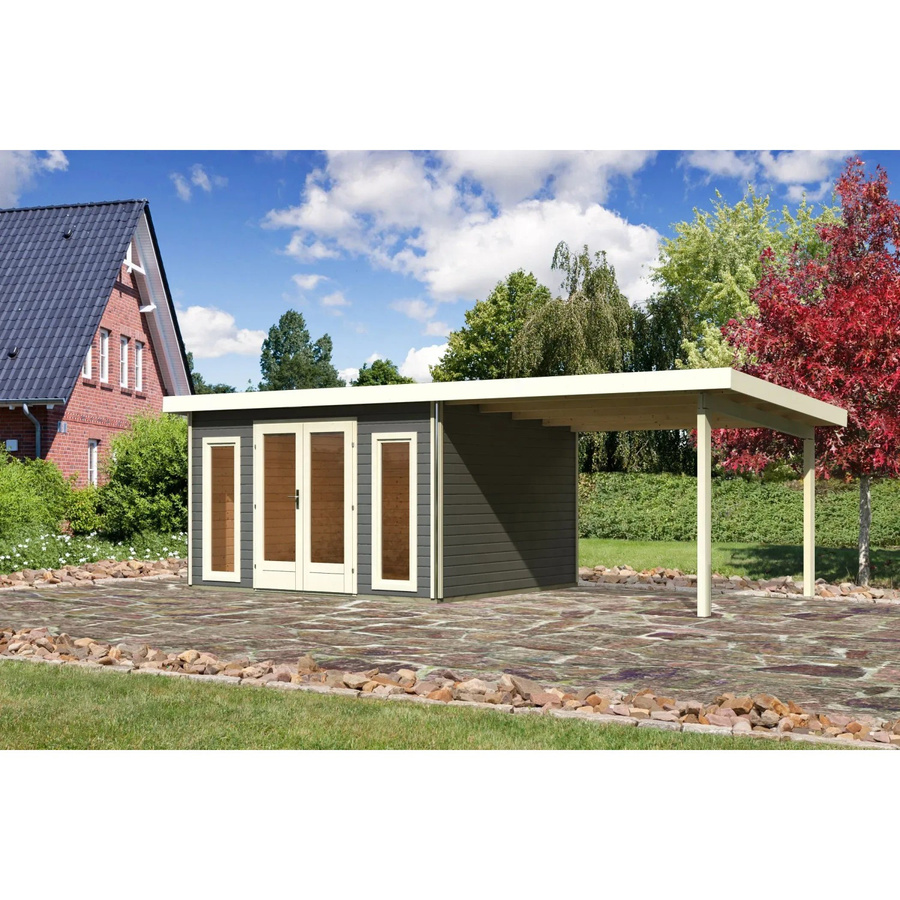Karibu Holz-Gartenhaus Norrköping mit Pultdach in Terragrau, B: 365 cm, T: 305 cm - Bild 2