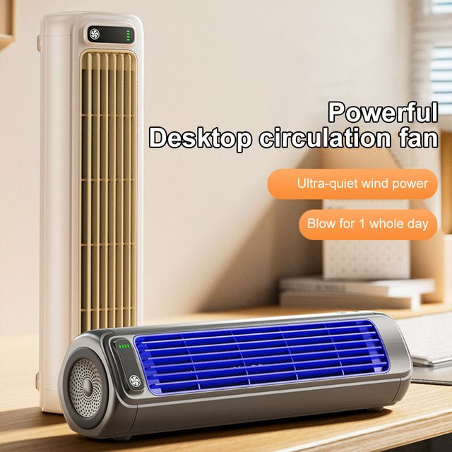 APWIKOGER Tragbarer Turmventilator mit 3 Geschwindigkeiten, wiederaufladbar, Weiß/Grau - Bild 1
