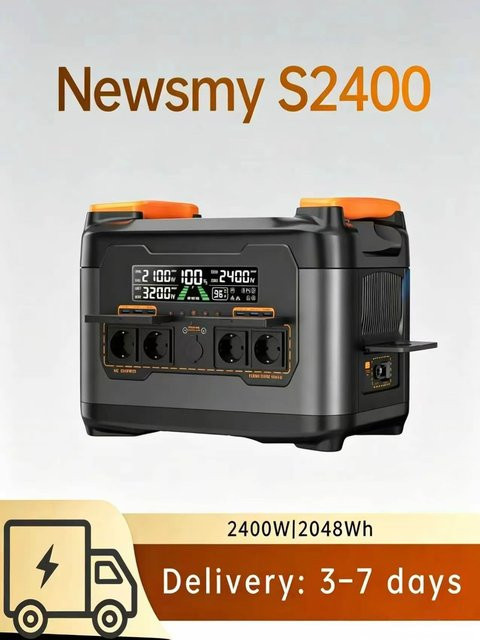 Necespow S2400 Balkon-Powerstation mit 2400W/2048Wh, USV-Notstromversorgung, reinem Sinus-Wechselrichter und Solar-MPPT-Schnellladung, 13 Ausgänge für Camping und Notfälle - Bild 1