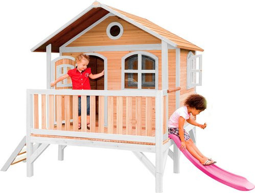 Axi Spielturm Stef aus Holz in Braun, Weiß und Lila mit Rutsche, B/H/T: 349 x 233 x 212 cm - Bild 2