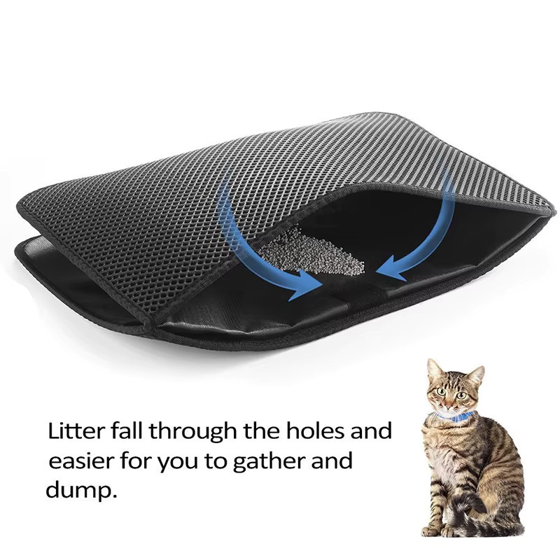 Otmagelu Katzenstreu Matte aus EVA mit Doppelschicht und atmungsaktiven Löchern, Schwarz oder Weiß, B/T: 61 x 47 cm - Bild 4