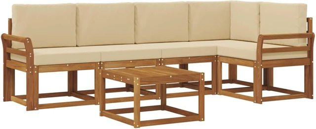 vidaXL Gartenmöbel Set L-Shape aus Akazienholz in Beige und Braun mit 3er Sofa, Eckelement, Couchtisch und 6 Kissen - Bild 1