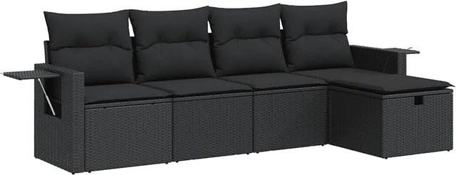 vidaXL 5-teilige Garten-Sofagarnitur aus Poly-Rattan mit Kissen in Schwarz - Bild 1